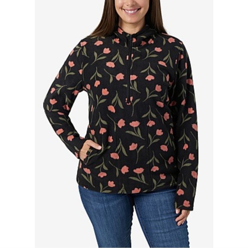 O'Neill Women's Josie Half-Zip Hoodie Pullover Sweatshirt Black Floral Medium
